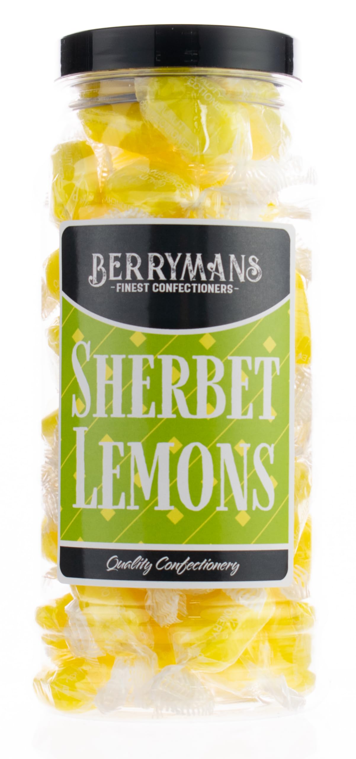 Jar of Berryman's Sherbet Lemons on a white background